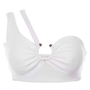 White asymmetrical bralette crop top